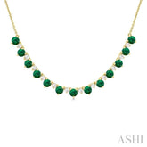 3.5 MM Round Shape Emerald and 1/2 Ctw Round Cut Diamond Precious Tennis Necklace in 14K Yellow Gold